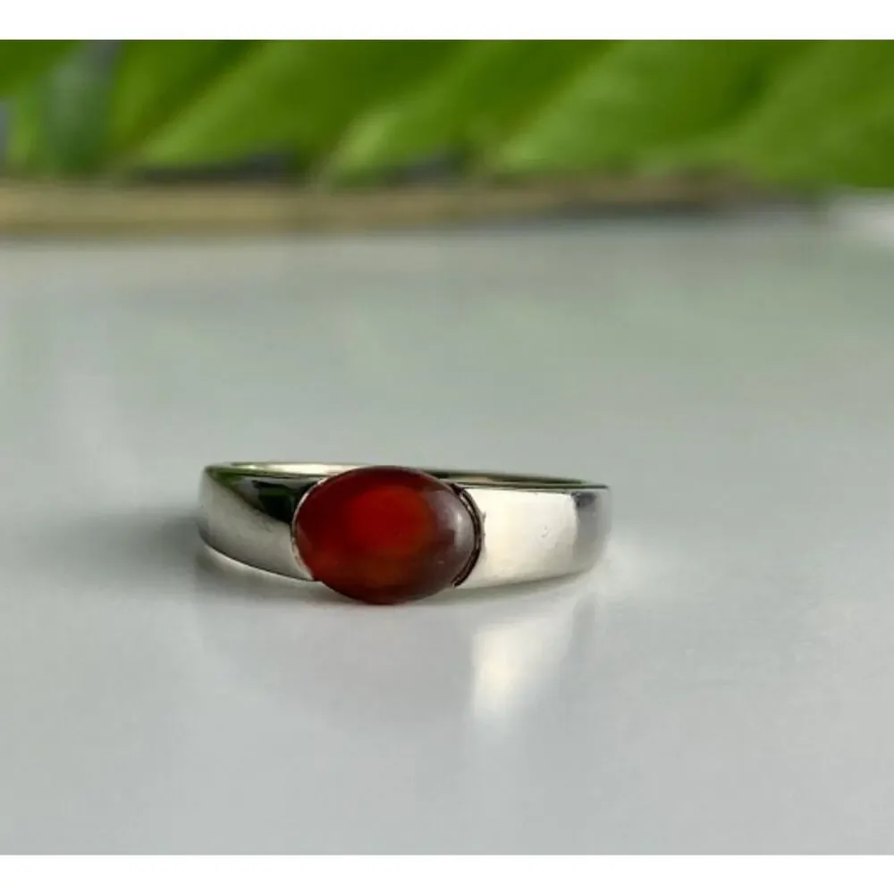 Vintage 925 Sterling Silver Agate Ring Size 7.25